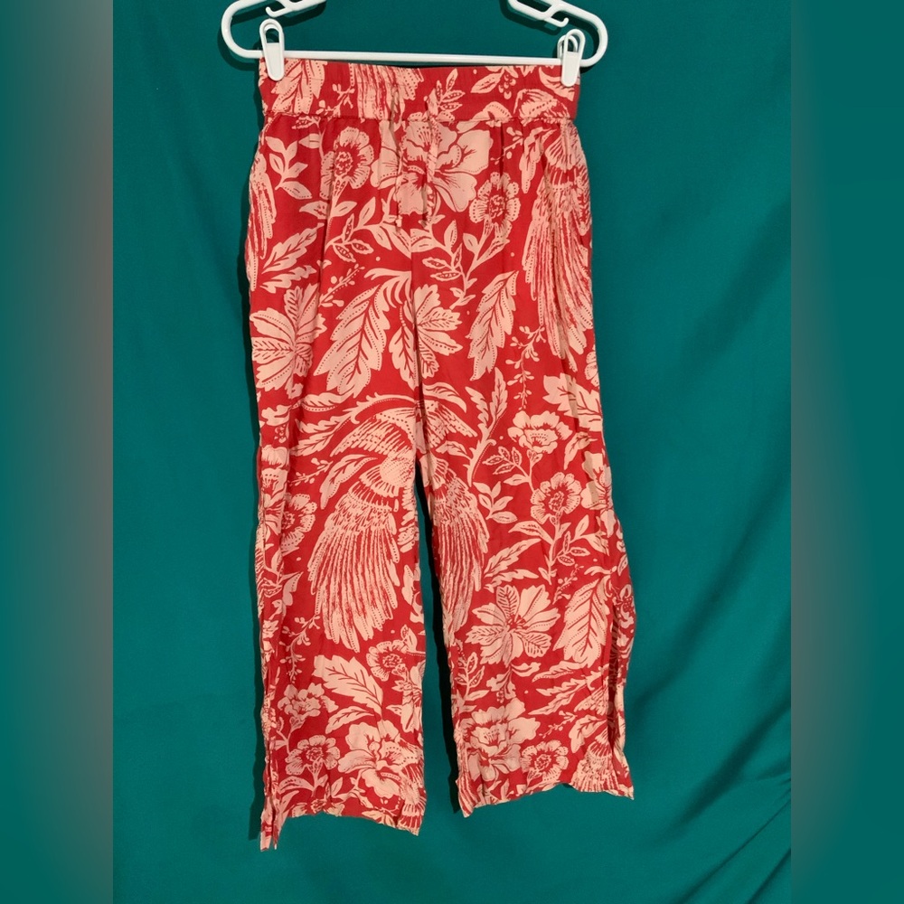 Elan Red and White Floral Wide-Leg Beach/Resort Wear Pants, 100% Viscose NWOT